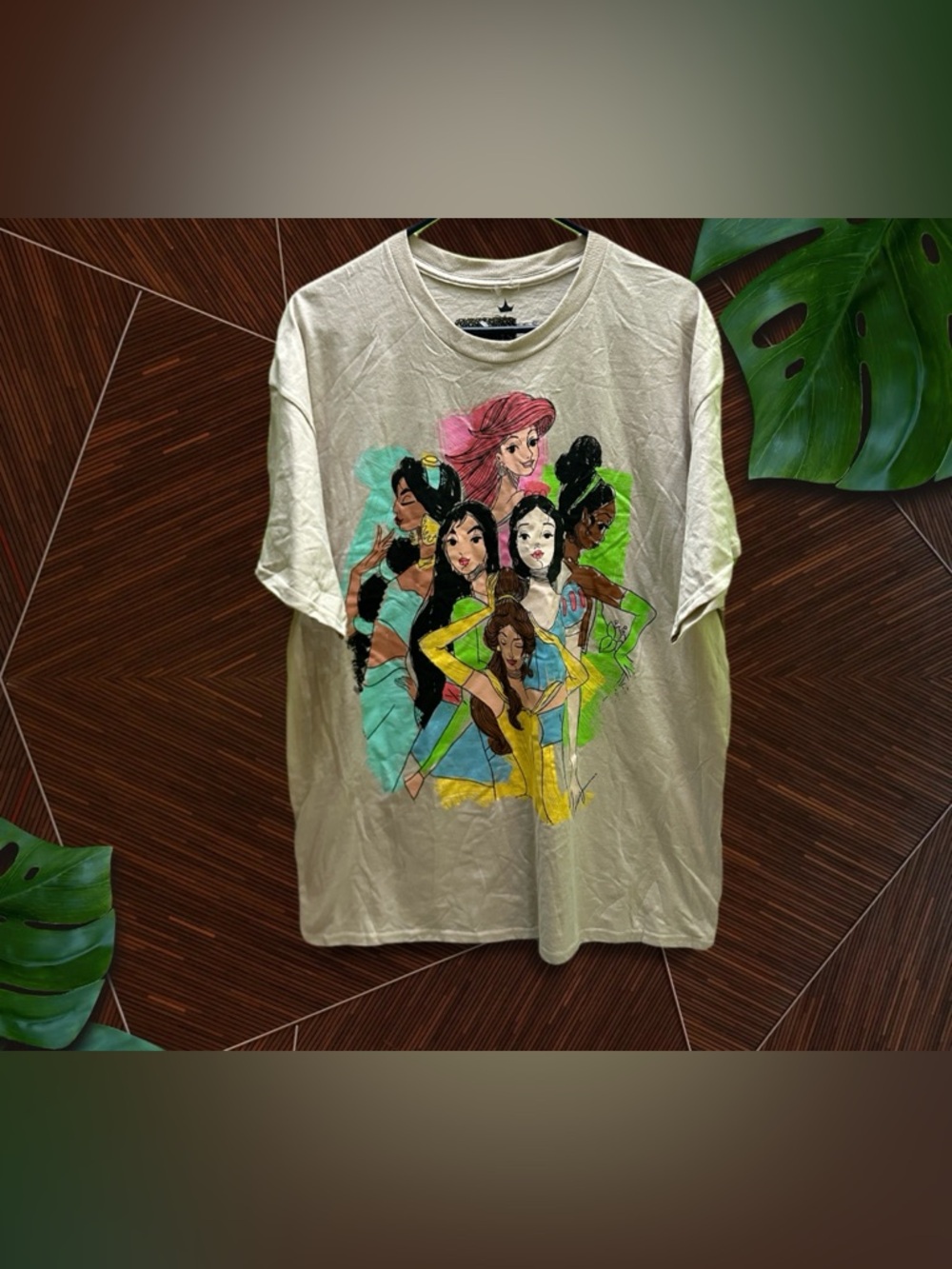 Disney Graphic Princess Crewneck Tee - Beige with Multi-Color Print M